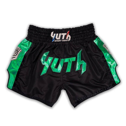 Yuth Hologram Muay Thai Boxing Shorts Black-Green