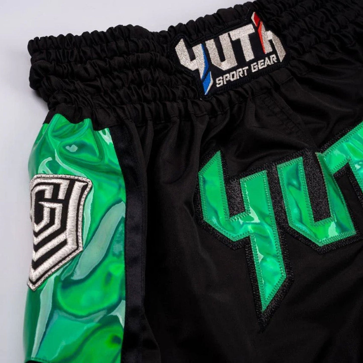 Yuth Hologram Muay Thai Boxing Shorts Black-Green
