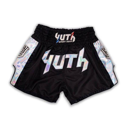 Yuth Hologram Muay Thai Boxing Shorts Black-Silver