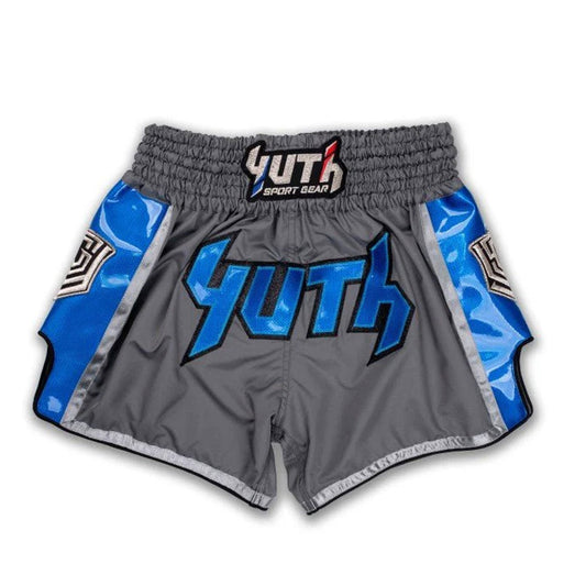 Yuth Hologram Muay Thai Boxing Shorts Grey-Blue
