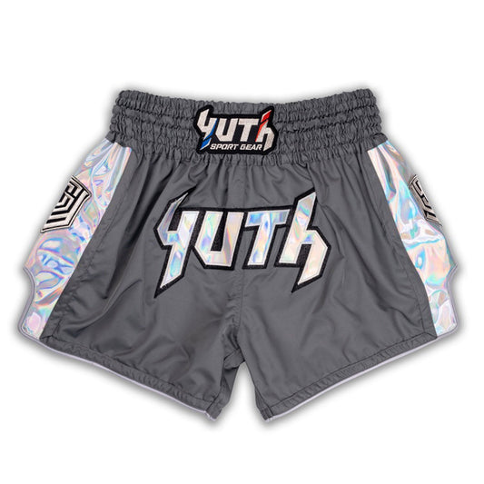 Yuth Hologram Muay Thai Boxing Shorts Grey-Silver