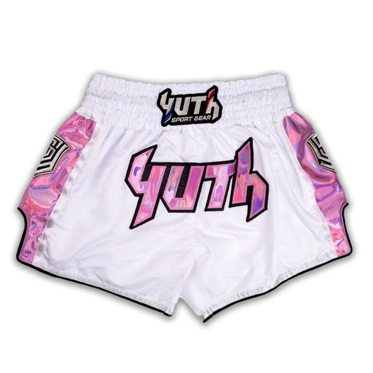 Yuth Hologram Muay Thai Boxing Shorts White-Pink
