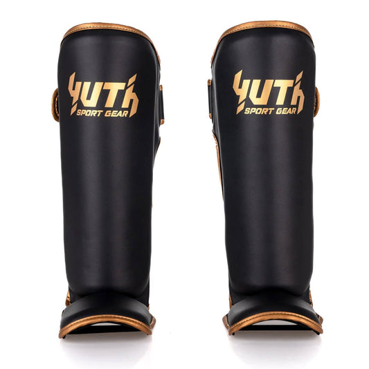 Yuth Muay Thai Boxing Shinguards - Gold Line Black-Gold